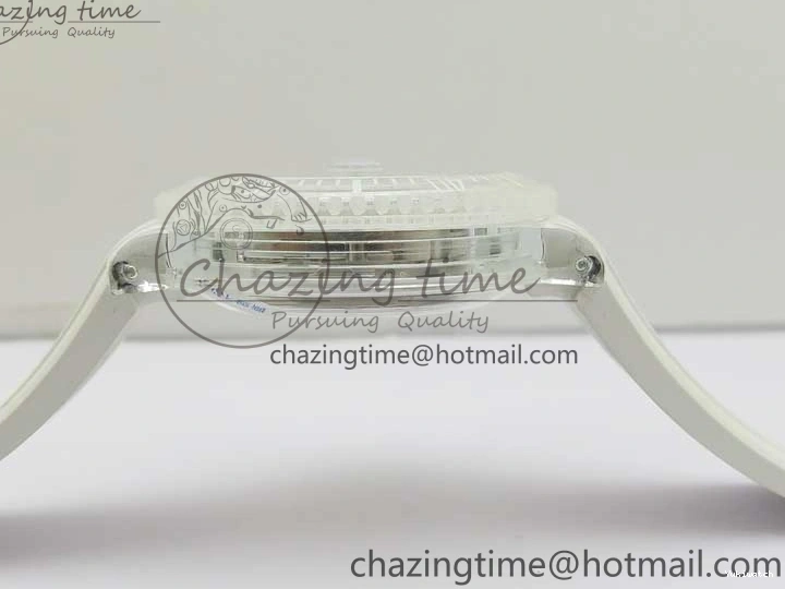 Best Phantomlab Edition 3AF White Dial Submariner VR3135 on Strap Rubber Blue Transparent Light 1109